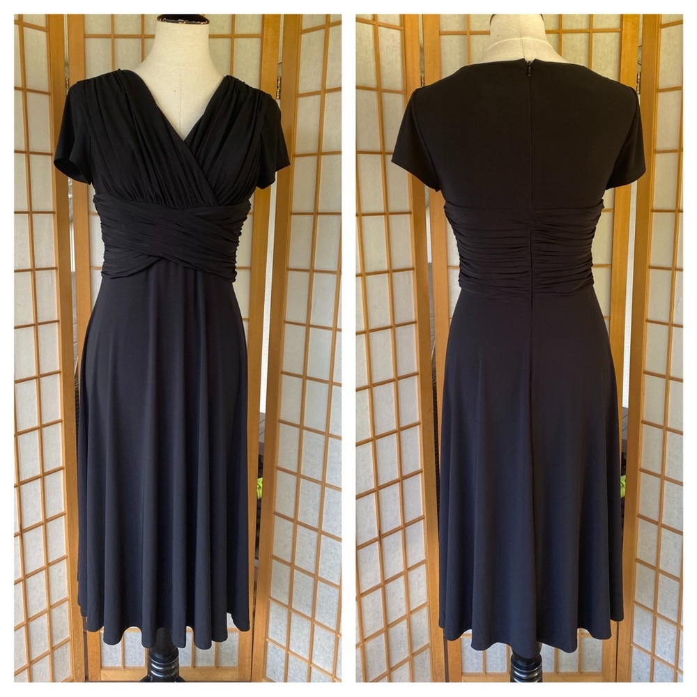 North Style Black Crossover Fit & Flare Jersey MIDI Dress SZ 4